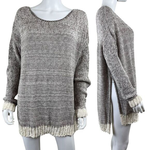 Free People Womens Size L Beige Haiku Pullover Knit NEW Sweater Tunic Top Cotton - Picture 1 of 16